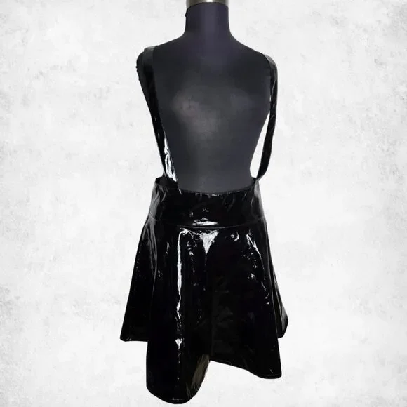 Social Collision Black Vinyl Suspender Skater Skirt – Gothic Punk Alt Size 1 - Picture 5 of 6